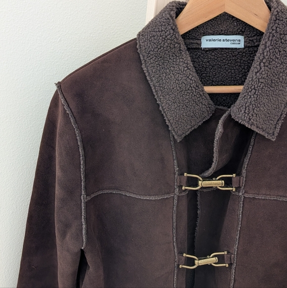 Vintage 70's Suede Shearling Collared Trench Coat In Dark Chocolate Brown - Picture 3 of 8